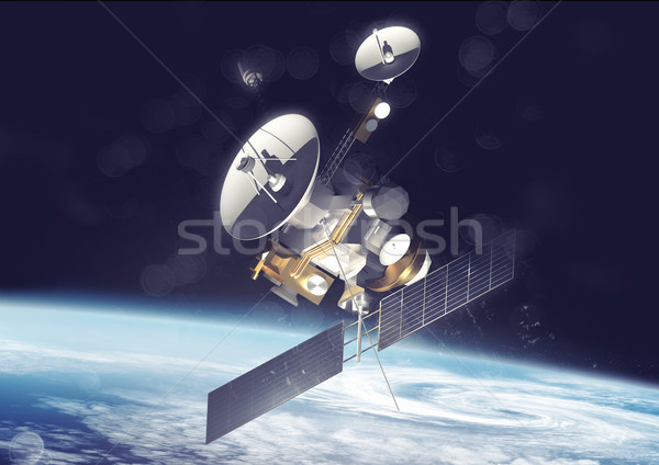 Stockfoto: Satelliet · communicatie · ruimte · informatie · gegevens · 3d · illustration