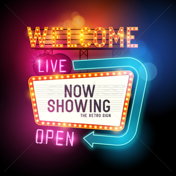 ストックフォト: 歓迎 · 標識 · レトロな · にログイン · 劇場
