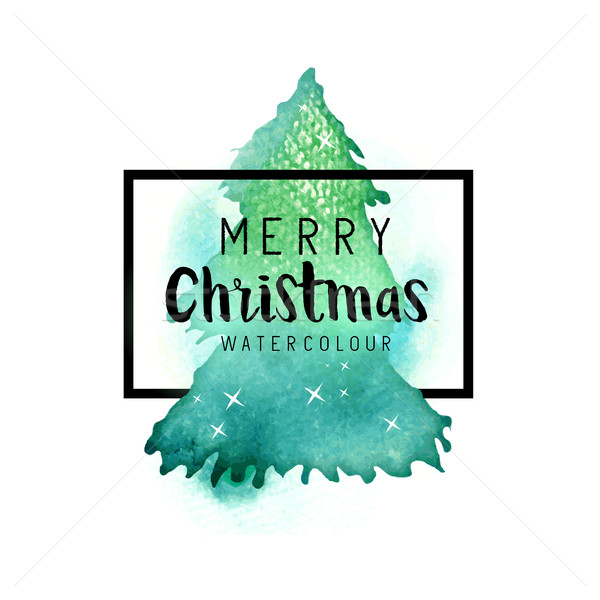 Foto stock: Acuarela · árbol · de · navidad · alegre · Navidad · texto · frontera