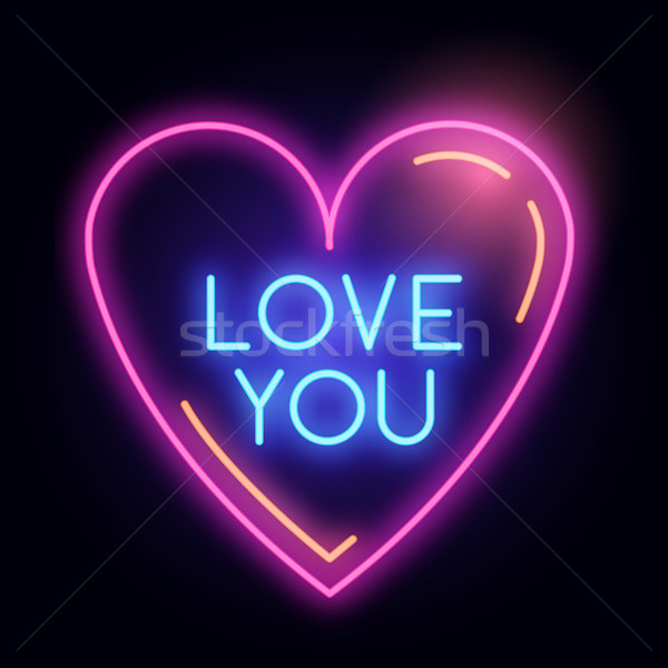 Neon Glowing Love Heart Light Sign Stock photo © solarseven