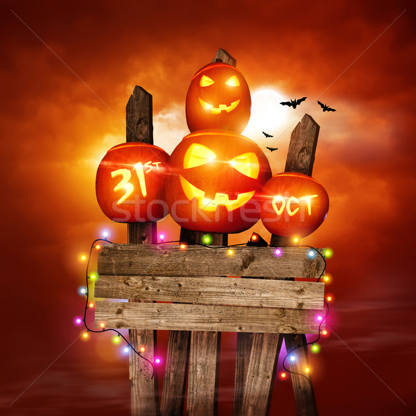 Stock foto: Glücklich · Halloween · dekoriert · Kürbisse · Fee · Lichter