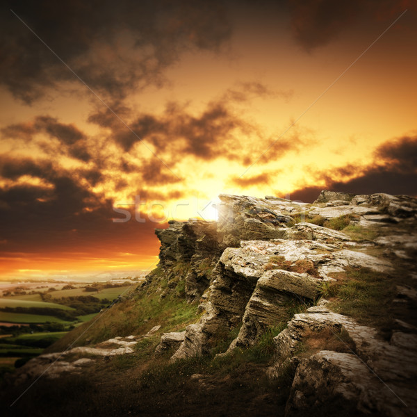 Pôr do sol montanhas sol tempestade belo Foto stock © solarseven