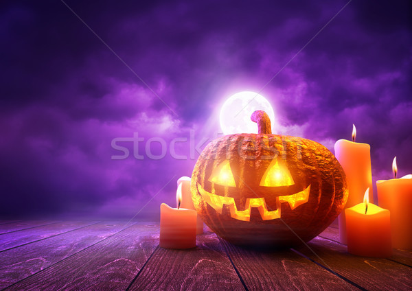 Orange Halloween Pumpkin and Purple Background Stock photo © solarseven