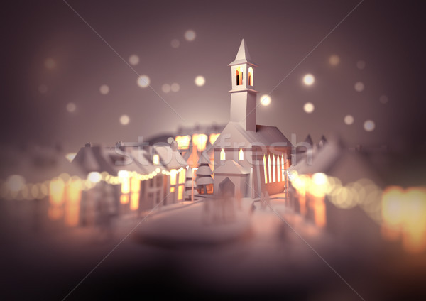 Weihnachten Stadt Kirche Zentrum glühend Stock foto © solarseven