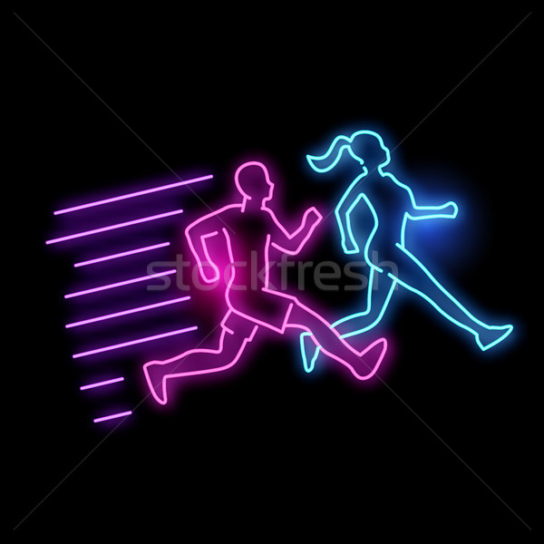 Néon courir actif personnes signe [[stock_photo]] © solarseven