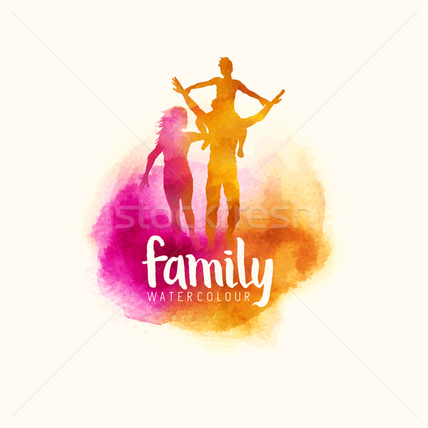 Foto stock: Aquarela · estilo · família · pais · criança