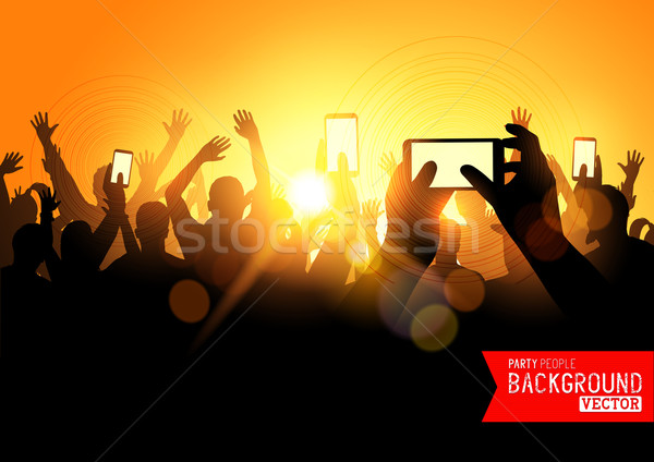 Stockfoto: Festival · menigte · vector · mensen · concert · smartphones