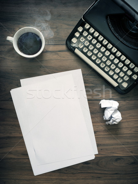 Klasszikus írógép asztal fa asztal kávé papír Stock fotó © solarseven
