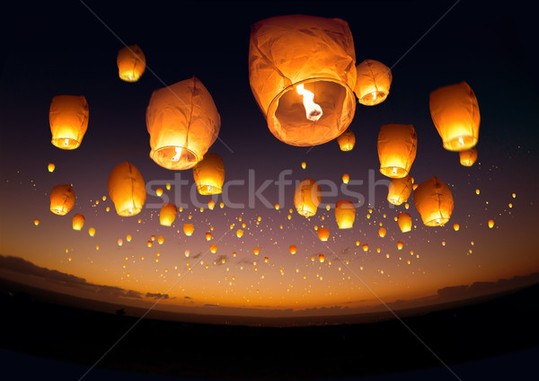 Battant chinois lanternes grand groupe groupe nuit [[stock_photo]] © solarseven