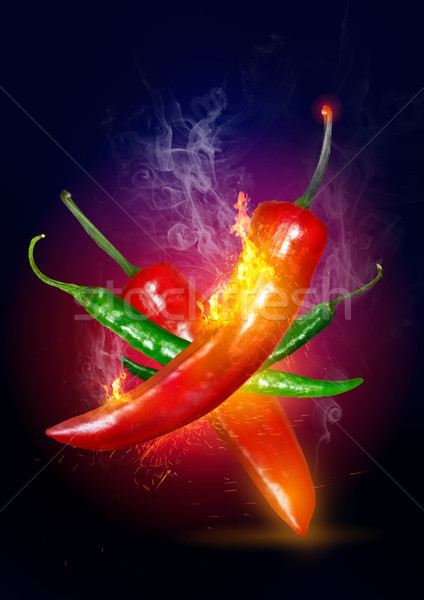 Explosivo quente pimenta vermelho verde fogo Foto stock © solarseven