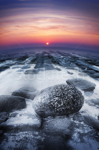 日落 海洋 岩 性質 海 世界 商業照片 © solarseven