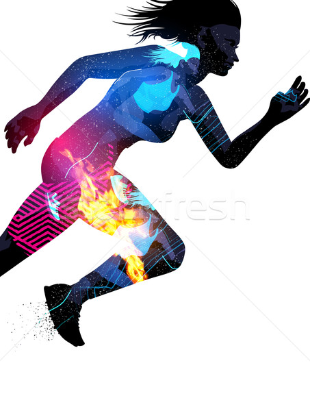 Verdubbelen blootstelling lopen vrouw effect sport Stockfoto © solarseven