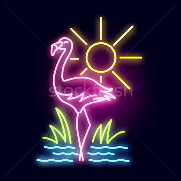 Tropicali Flamingo neon luce scena tubo Foto d'archivio © solarseven