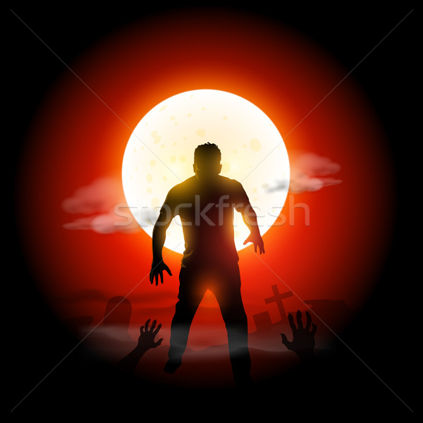 Halloween zombie man maan oranje Stockfoto © solarseven
