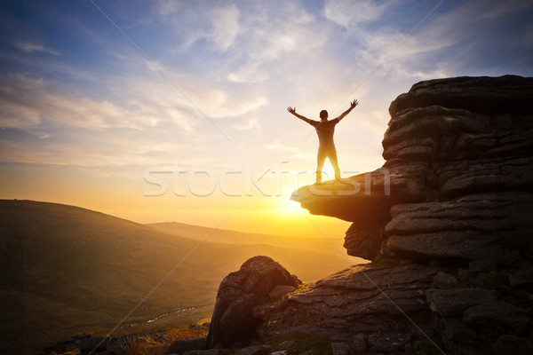 Hasta cielo persona libertad puesta de sol Foto stock © solarseven