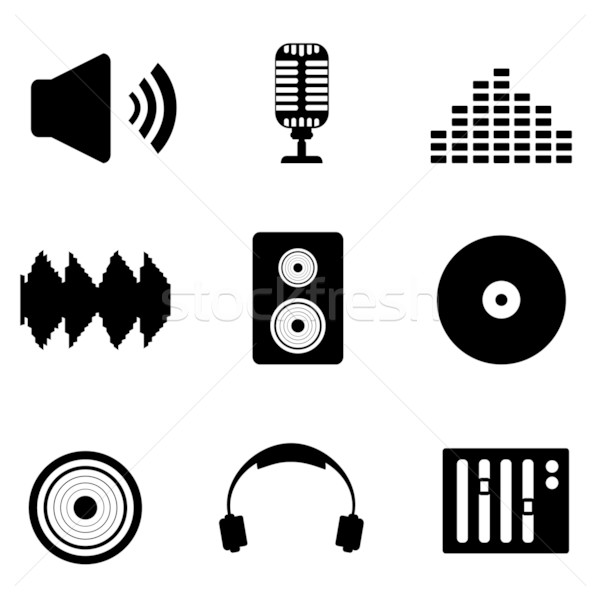 Foto stock: De · audio · música · sonido · iconos · micrófono