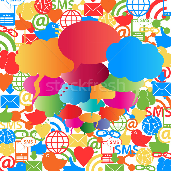 Stock fotó: Közösségi · háló · szövegbuborékok · szimbólumok · üzlet · technológia · telefon