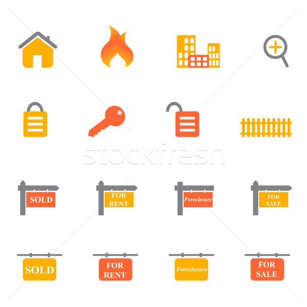 Immobilier icônes symboles orange jaune maison [[stock_photo]] © soleilc