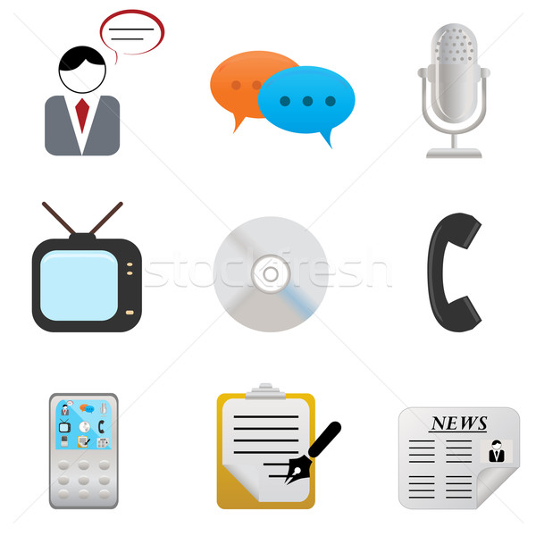 Foto stock: Los · medios · de · comunicación · iconos · símbolos · siluetas · teléfono · periódico