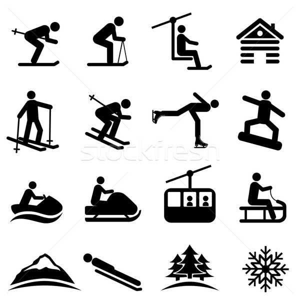 Ski, snow and winter icons Stock photo © soleilc