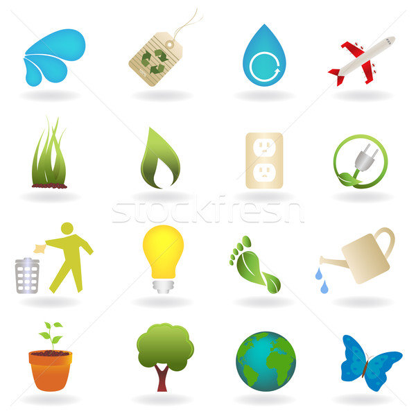 Tiszta környezet szimbólumok ikon gyűjtemény fa pillangó Stock fotó © soleilc