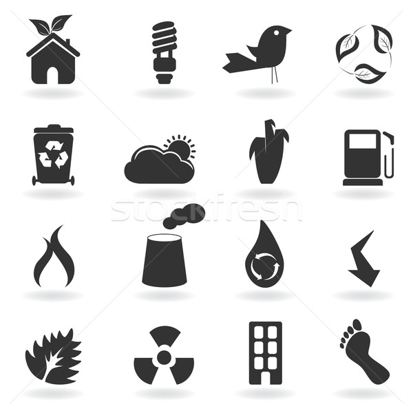 Eco symboles icônes maison soleil feuille [[stock_photo]] © soleilc