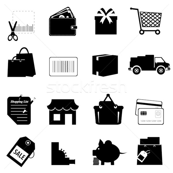 Vásárlás ikon gyűjtemény szimbólumok fehér terv táska Stock fotó © soleilc