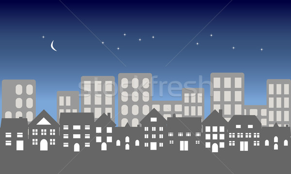 Noite cidade suburbano casas noite da cidade céu Foto stock © soleilc