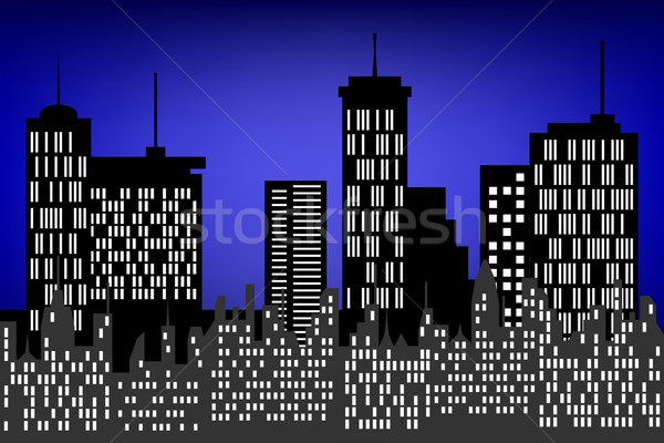 City skyscrapers at night Stock photo © soleilc