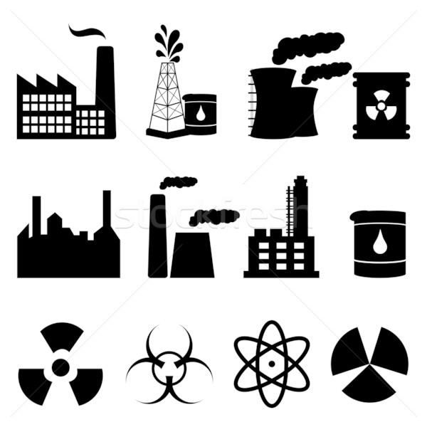 Industrial buildings and signs icon set Stock photo © soleilc