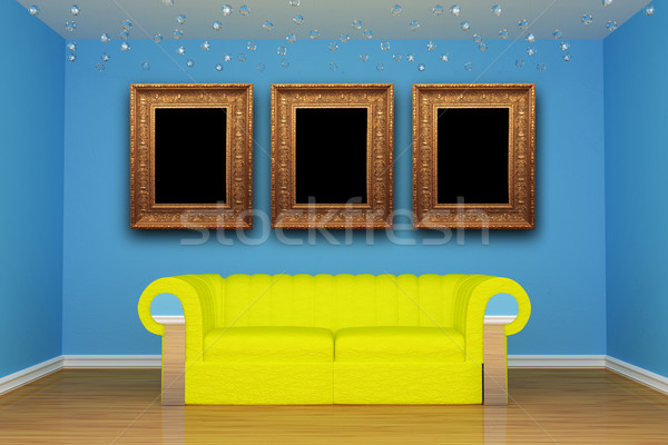 blue minimalist living room with yellow couch Stock photo © sommersby