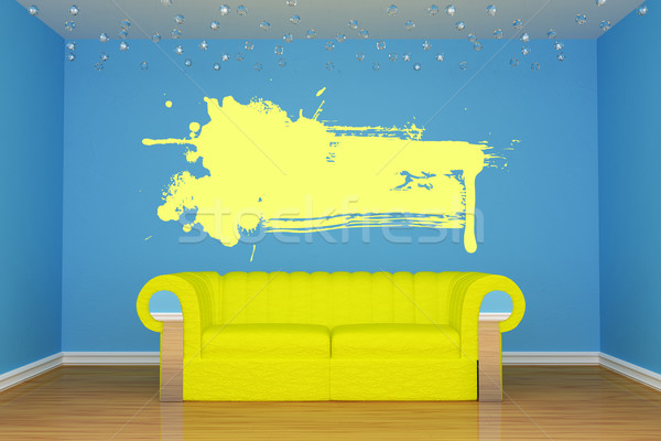 Mavi minimalist oturma odası sarı kanepe duvar Stok fotoğraf © sommersby