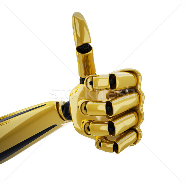 Złota 3D robotic strony kciuk w górę Zdjęcia stock © sommersby