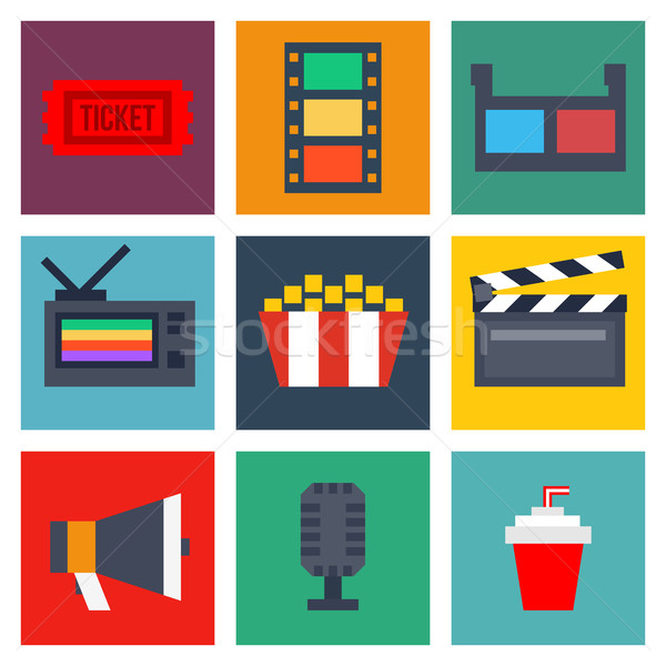 Set of cinema icons in flat style Stock photo © sonia_ai
