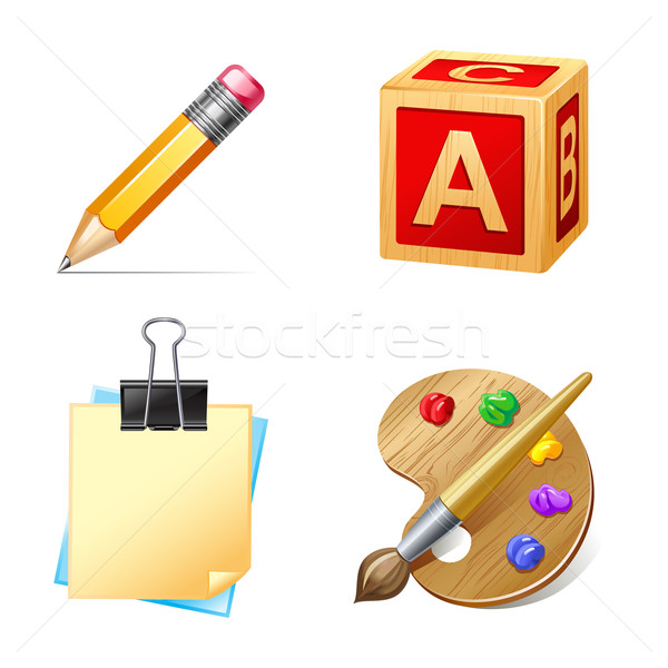 Stock photo: Education icons. Pencil, note, palette, letter