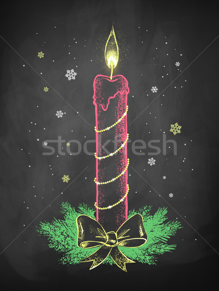 Weihnachten Kerze Farbe Kreide Vektor Skizze Stock foto © Sonya_illustrations