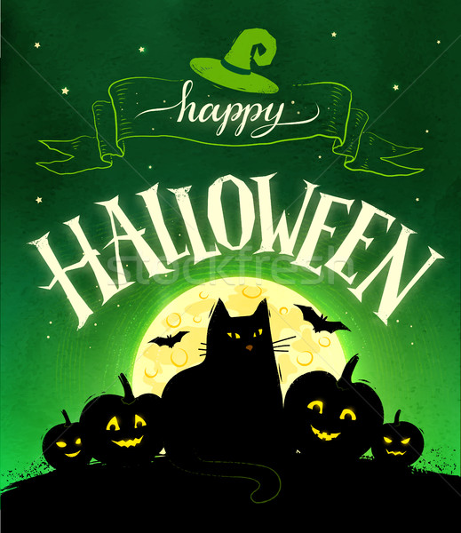 Heureux halloween carte postale vecteur lune [[stock_photo]] © Sonya_illustrations