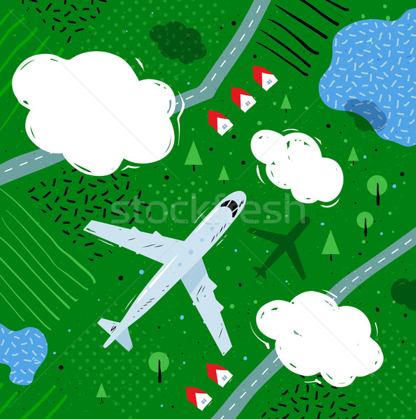 Repülőgép repülés fölött vidéki táj felső kilátás Stock fotó © Sonya_illustrations