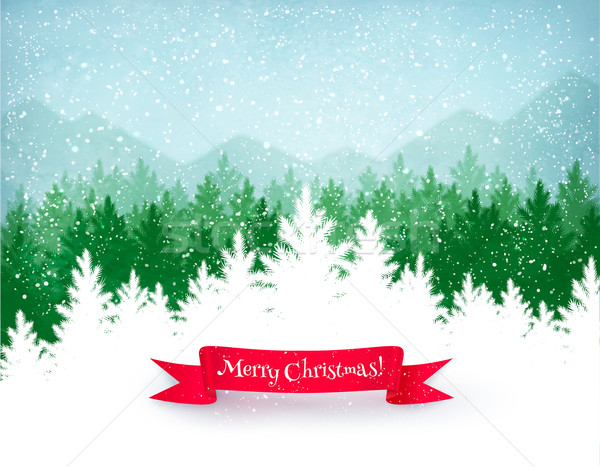 Zimą krajobraz christmas objętych śniegu zielone Zdjęcia stock © Sonya_illustrations