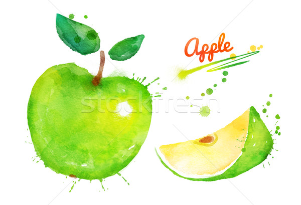 Green apple with paint splashes. Stock photo © Sonya_illustrations