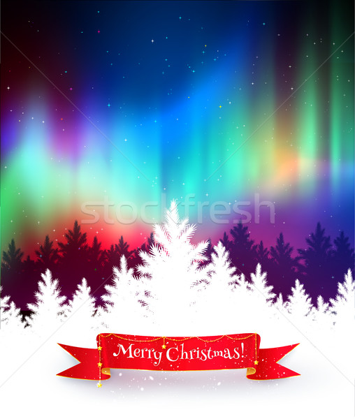 Winter background with northern lights Stock photo © Sonya_illustrations
