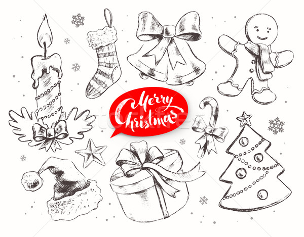 Christmas vintage wektora zestaw line sztuki Zdjęcia stock © Sonya_illustrations