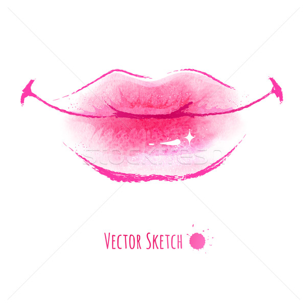Lèvres dessinés à la main couleur pour aquarelle texture mode baiser Photo stock © Sonya_illustrations