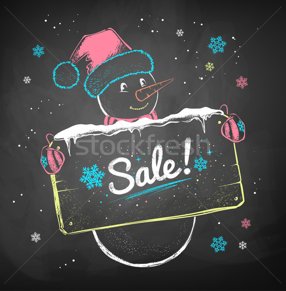 Snowman with sale signboard.  Stock photo © Sonya_illustrations