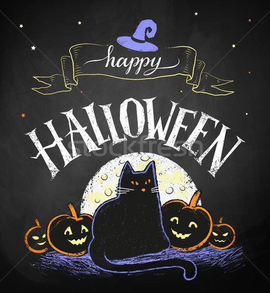 Glücklich Halloween Postkarte Vektor Farbe Kreidezeichnung Stock foto © Sonya_illustrations