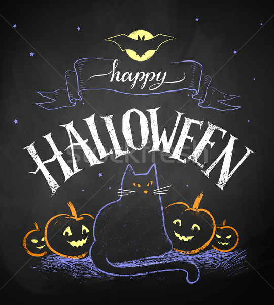 Desen creta fericit halloween carte poştală vector culoare Imagine de stoc © Sonya_illustrations