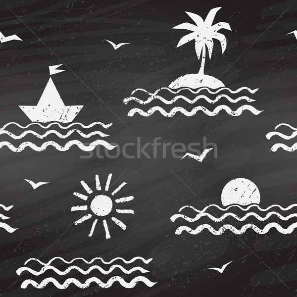 Stock photo: Seaside chalk drawn seamless pattern