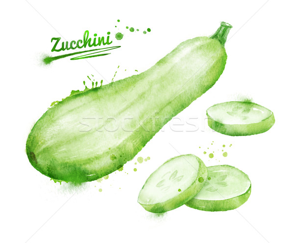 Stock foto: Wasserfarbe · Zucchini · Hand · gezeichnet · Illustration · malen · Spritzer