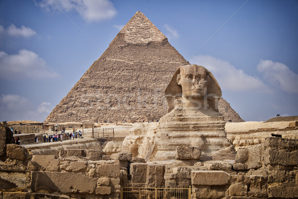 Piramisok Egyiptom kép nagyszerű Kairó égbolt Stock fotó © sophie_mcaulay
