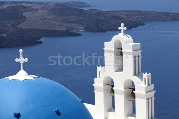 藍色 教會 聖托里尼 經典 視圖 火山 商業照片 © sophie_mcaulay